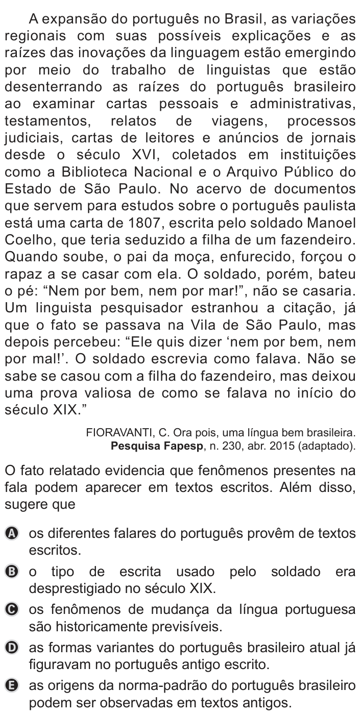Questão 22 no caderno Azul do ENEM PPL 2019