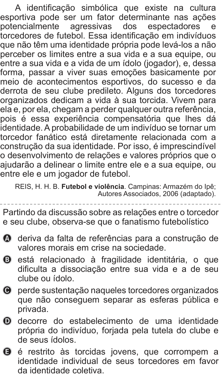Questão 38 no caderno Azul do ENEM PPL 2019