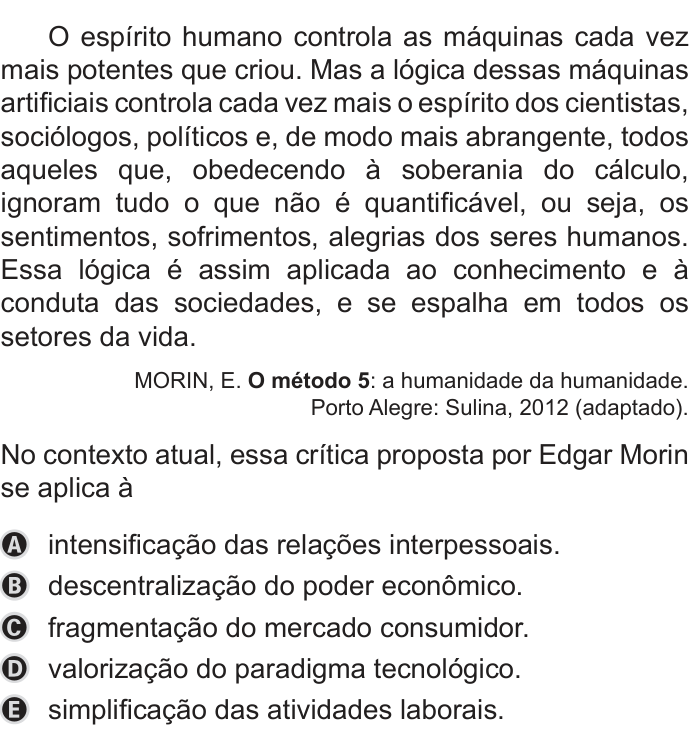 Questão 72 no caderno Azul do ENEM PPL 2019