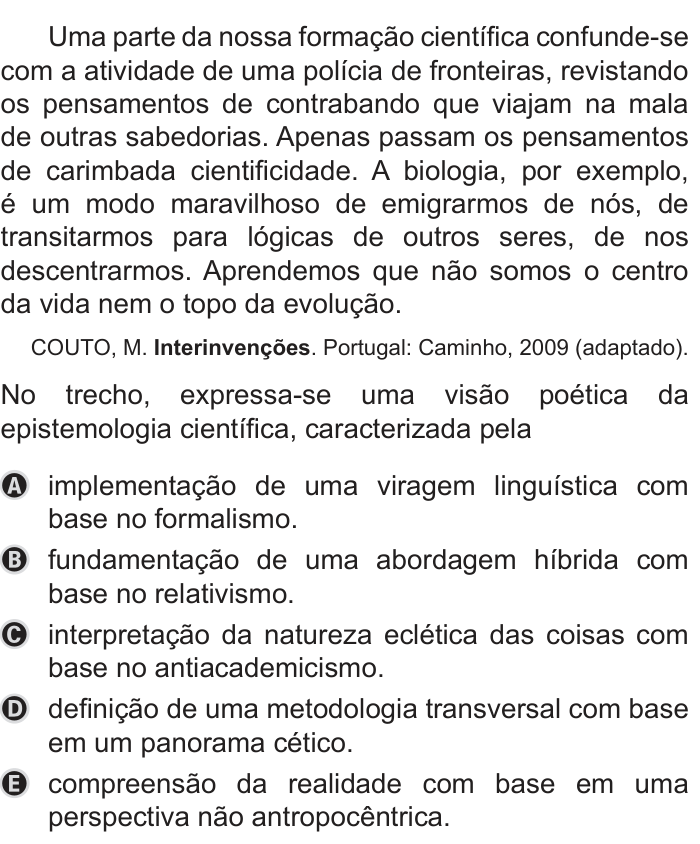 Questão 73 no caderno Azul do ENEM PPL 2019