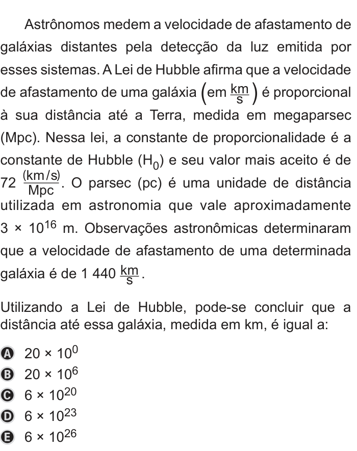 Questão 106 no caderno Azul do ENEM PPL 2019