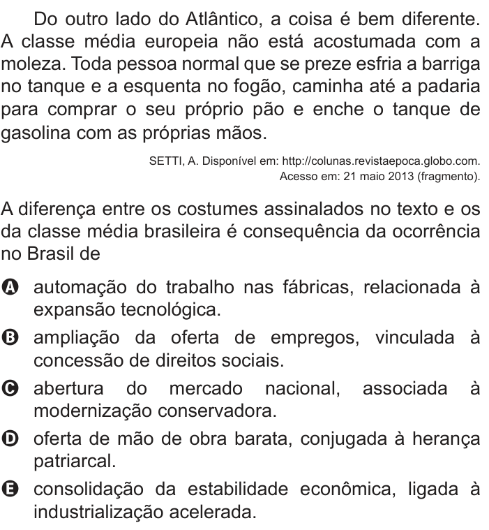 Questão 8 no caderno Branco do ENEM PPL 2013
