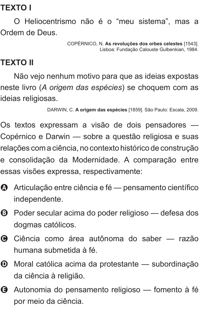Questão 15 no caderno Branco do ENEM PPL 2013