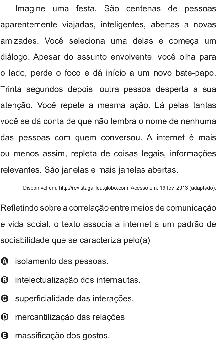 Questão 18 no caderno Branco do ENEM PPL 2013