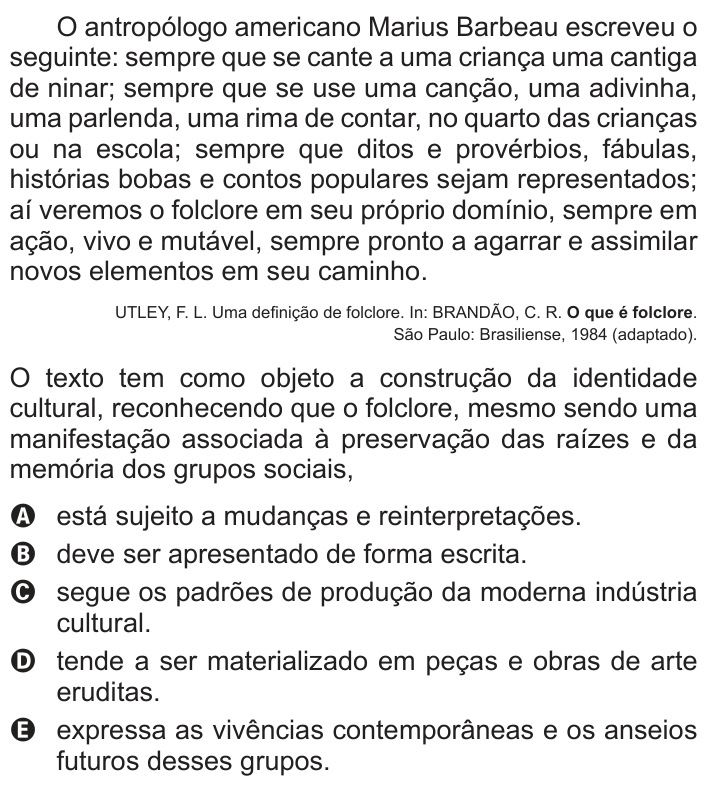 Questão 24 no caderno Branco do ENEM PPL 2013