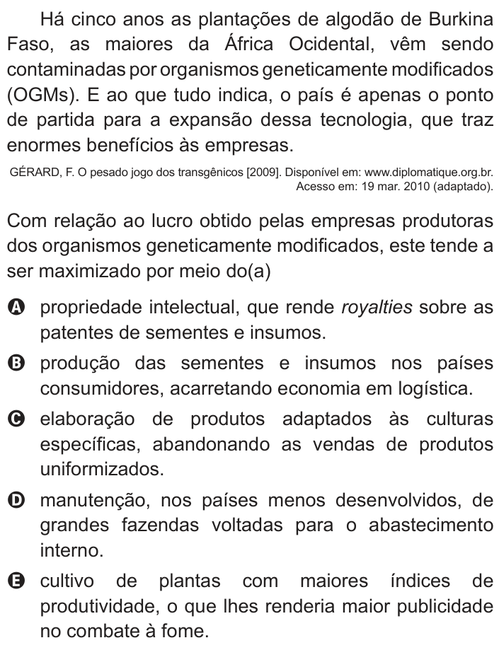 Questão 29 no caderno Branco do ENEM PPL 2013