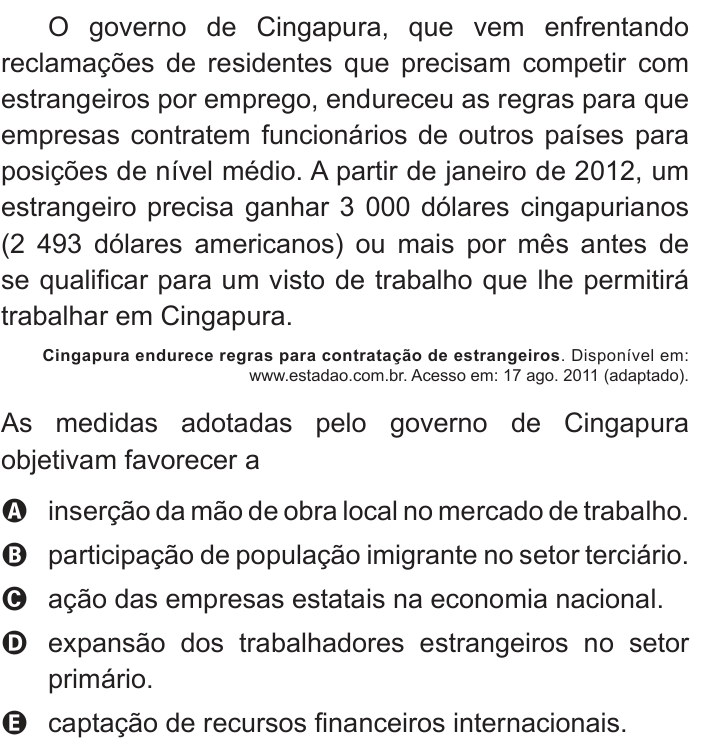 Questão 40 no caderno Branco do ENEM PPL 2013