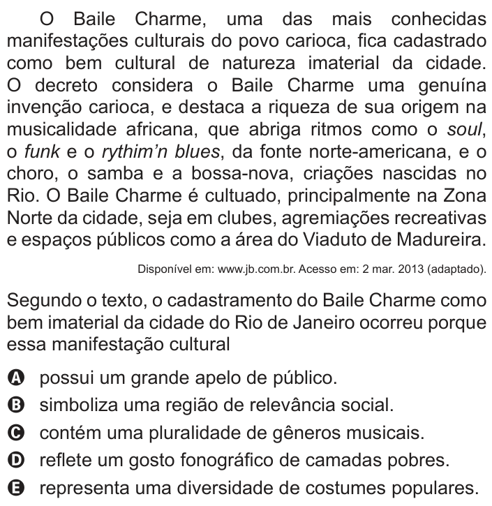 Questão 41 no caderno Branco do ENEM PPL 2013