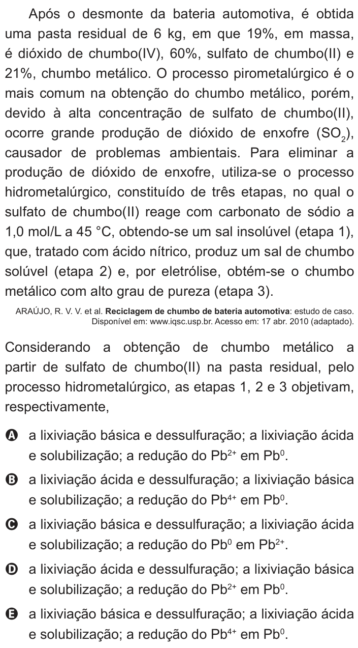 Questão 54 no caderno Branco do ENEM PPL 2013