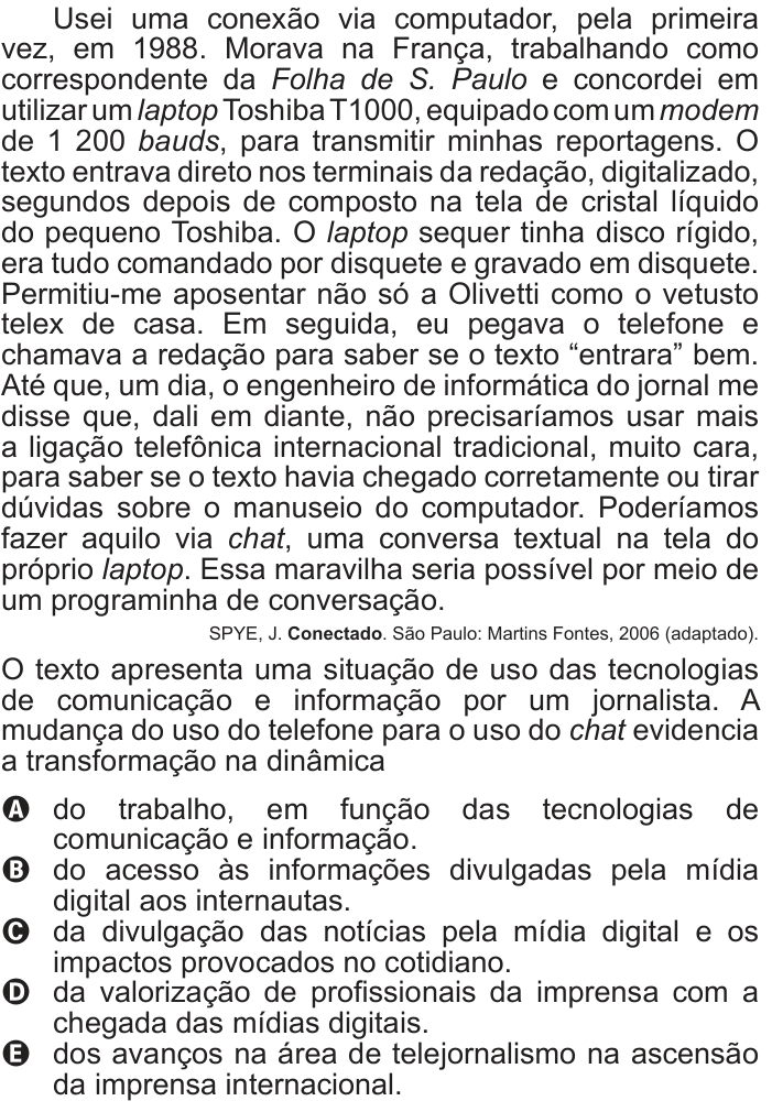 Questão 97 no caderno Cinza do ENEM PPL 2013