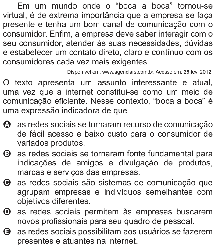 Questão 99 no caderno Cinza do ENEM PPL 2013