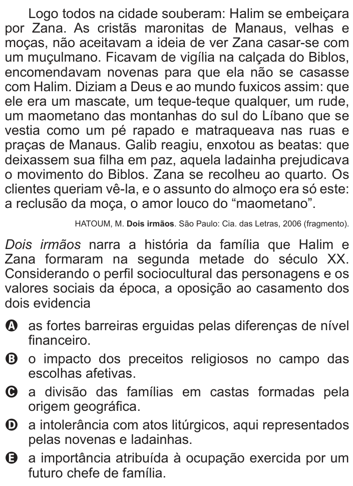 Questão 104 no caderno Cinza do ENEM PPL 2013