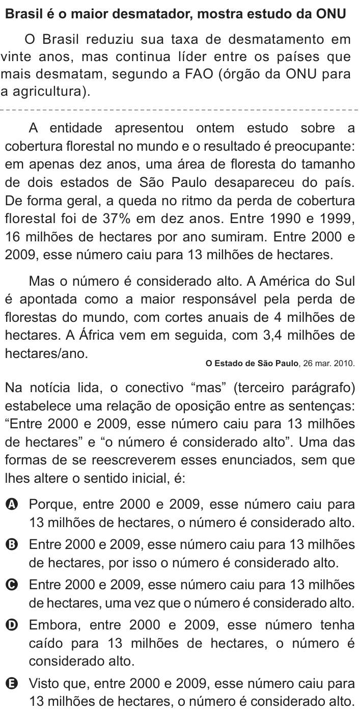 Questão 106 no caderno Cinza do ENEM PPL 2013