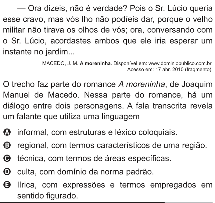 Questão 107 no caderno Cinza do ENEM PPL 2013