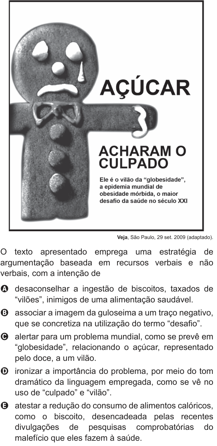 Questão 108 no caderno Cinza do ENEM PPL 2013