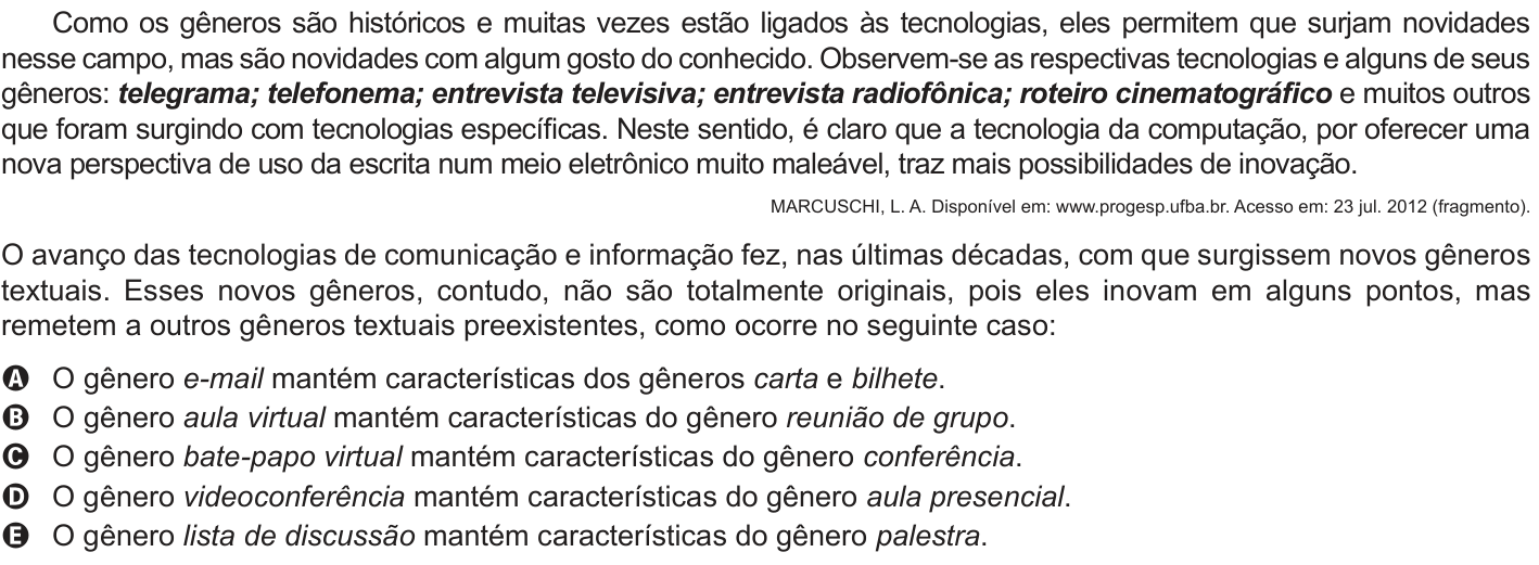 Questão 123 no caderno Cinza do ENEM PPL 2013