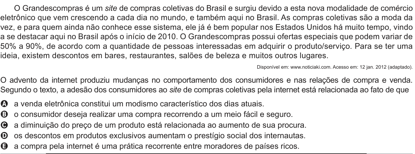Questão 124 no caderno Cinza do ENEM PPL 2013