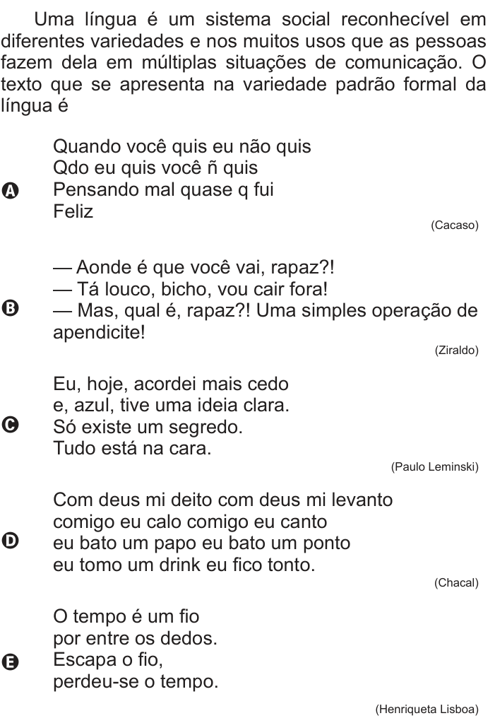 Questão 125 no caderno Cinza do ENEM PPL 2013