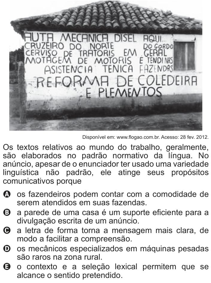 Questão 127 no caderno Cinza do ENEM PPL 2013