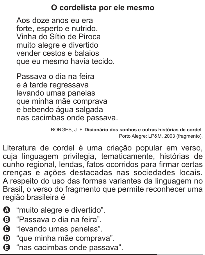 Questão 128 no caderno Cinza do ENEM PPL 2013