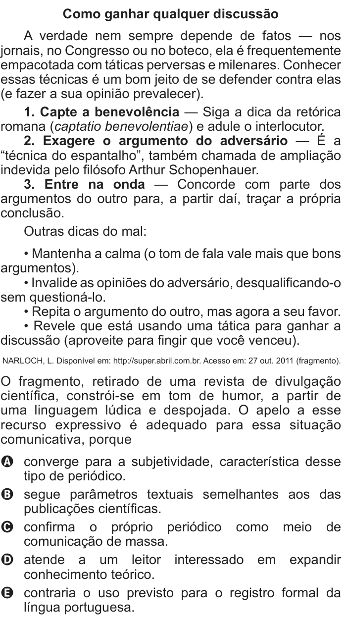 Questão 129 no caderno Cinza do ENEM PPL 2013