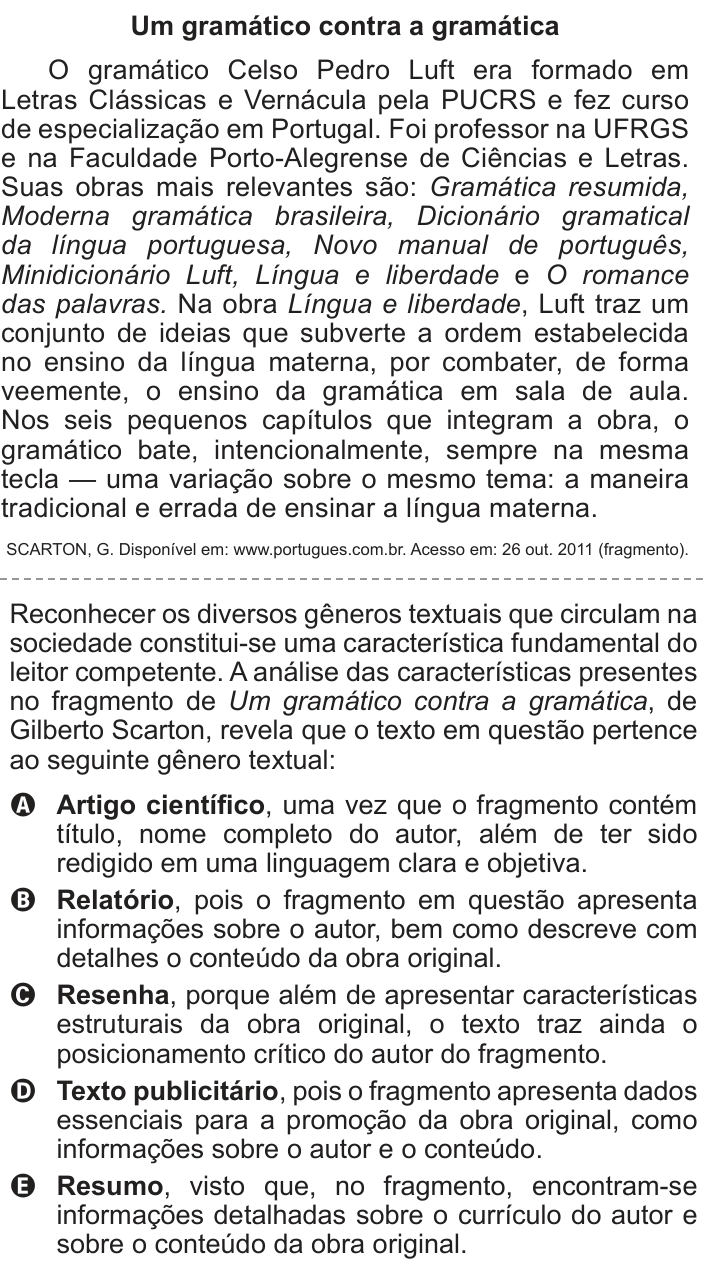 Questão 130 no caderno Cinza do ENEM PPL 2013