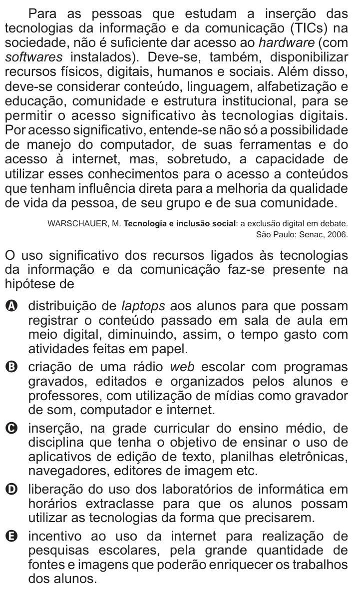 Questão 131 no caderno Cinza do ENEM PPL 2013