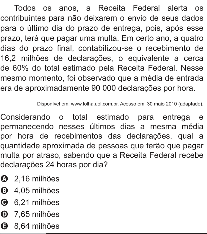 Questão 154 no caderno Cinza do ENEM PPL 2013