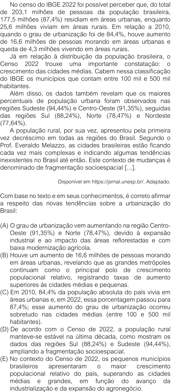 Questão 38 no caderno V1 da FUVEST 2026