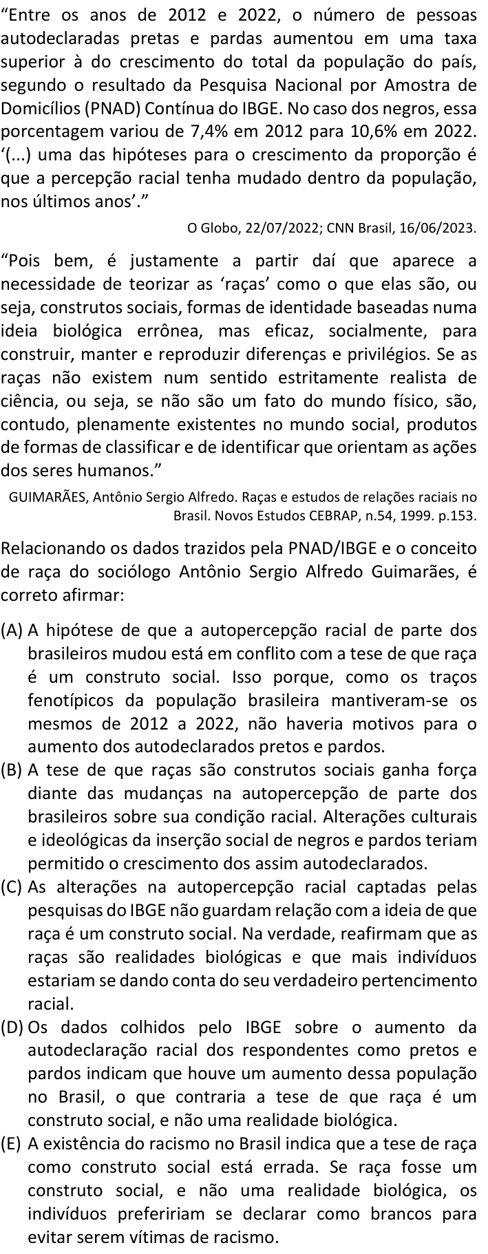 Questão 8 no caderno  da FUVEST 2024