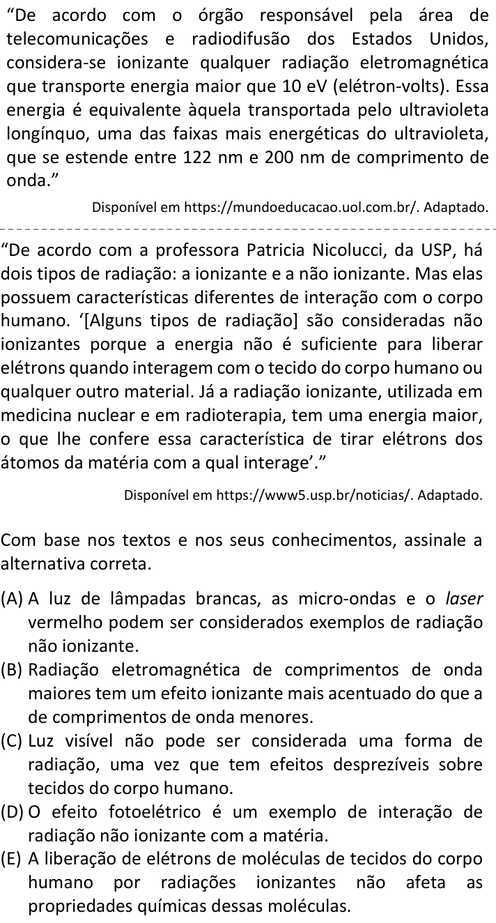 Questão 72 no caderno  da FUVEST 2023