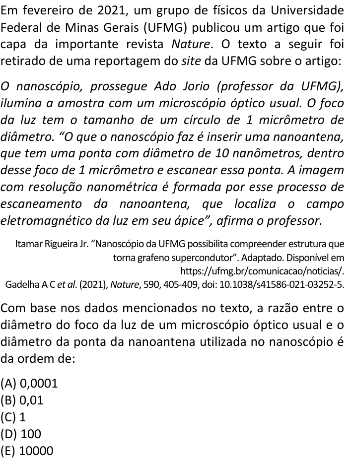 Questão 40 no caderno  da FUVEST 2022