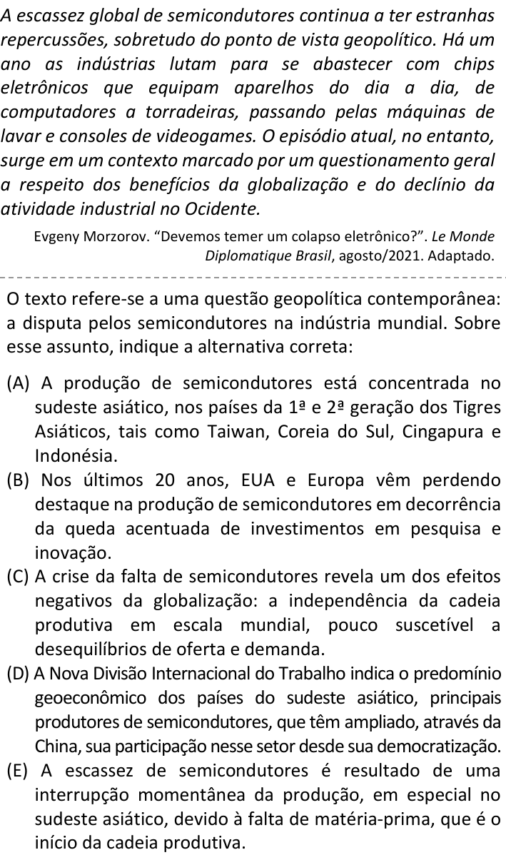 Questão 67 no caderno  da FUVEST 2022