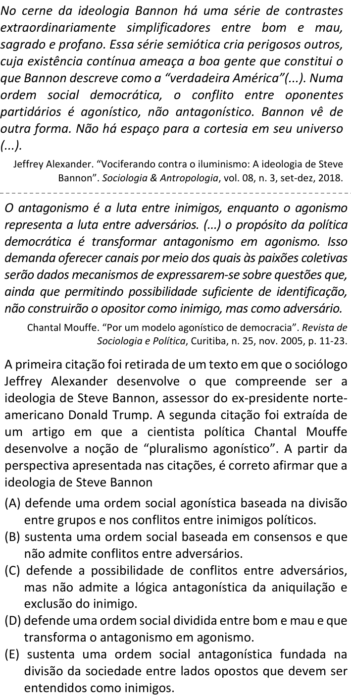 Questão 89 no caderno  da FUVEST 2022
