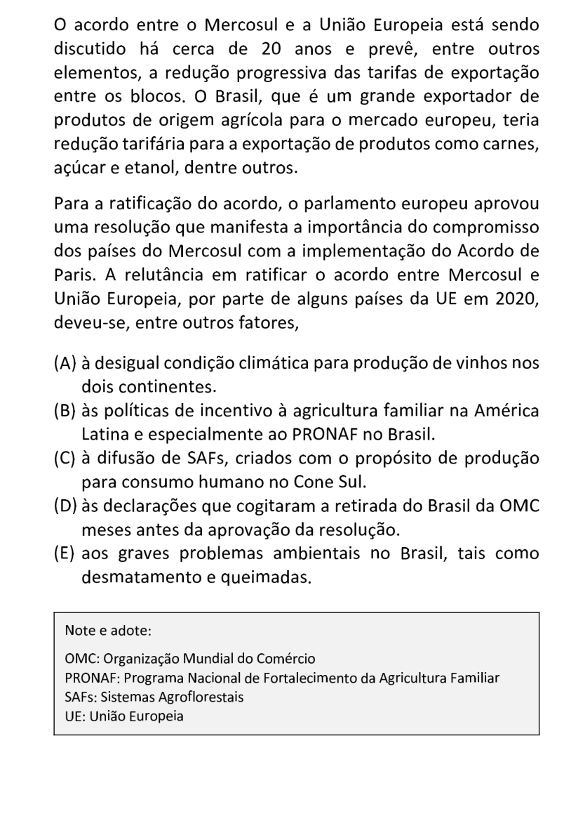 Questão 20 no caderno  da FUVEST 2021