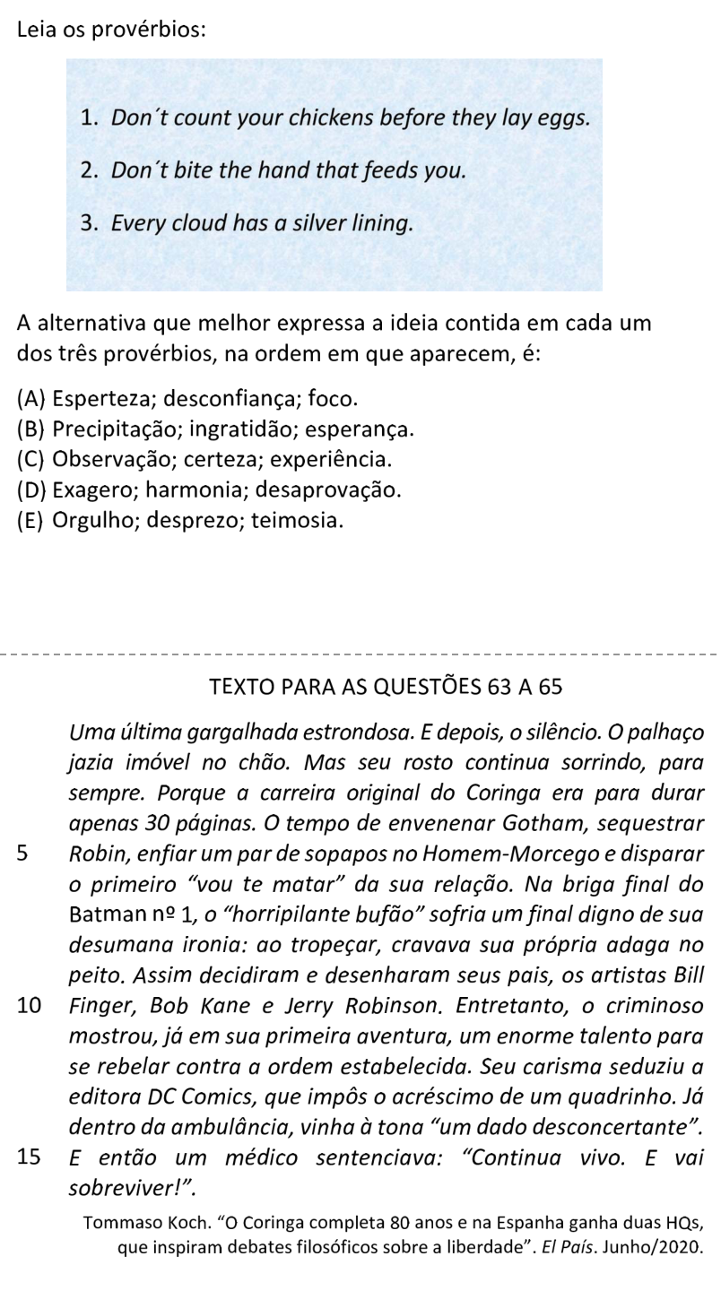 Questão 62 no caderno  da FUVEST 2021