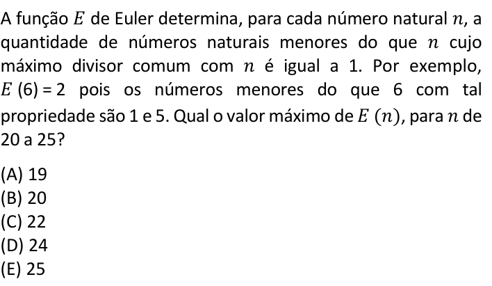 Questão 19 no caderno  da FUVEST 2020