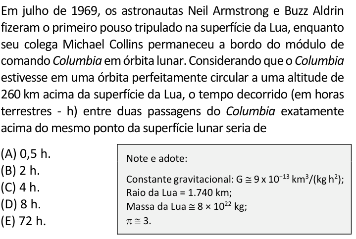 Questão 69 no caderno  da FUVEST 2020