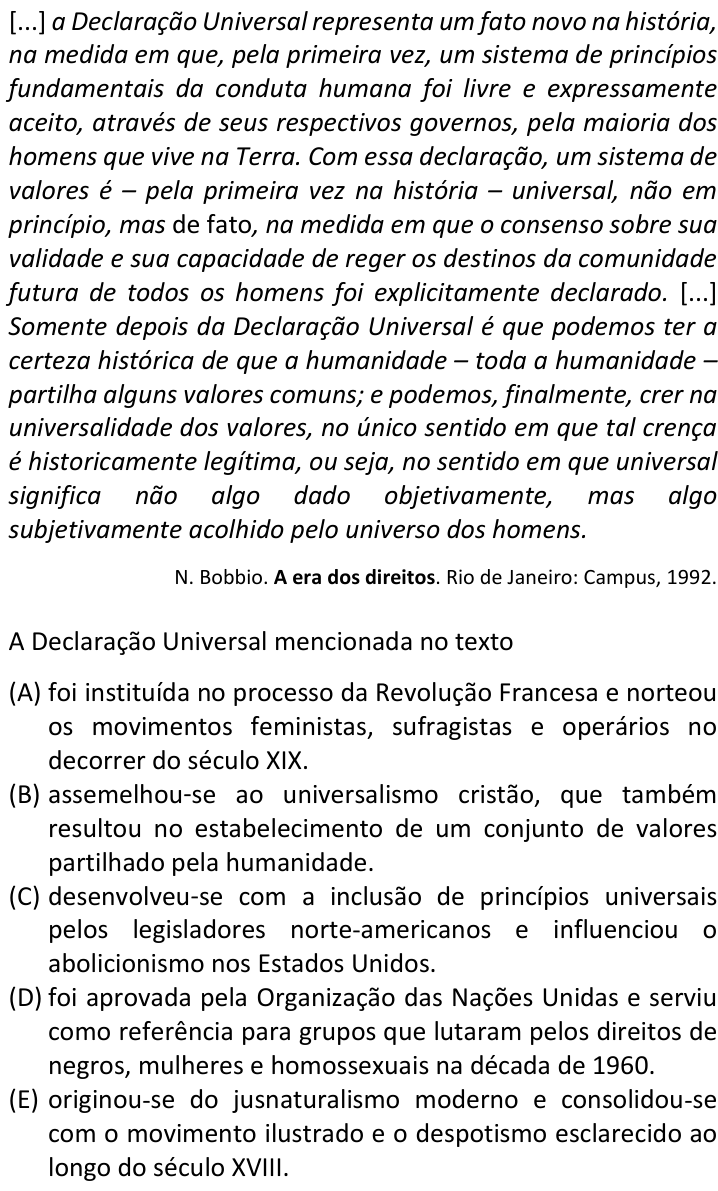 Questão 64 no caderno  da FUVEST 2018