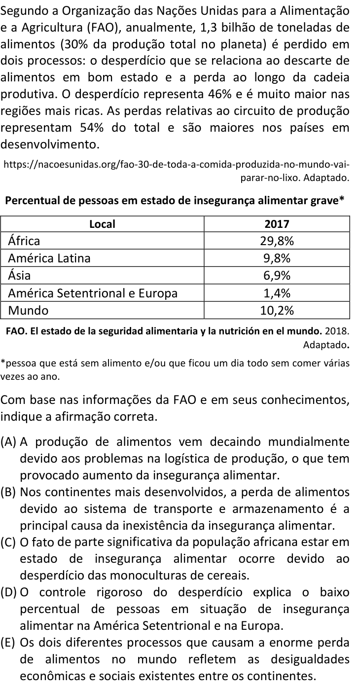 Questão 7 no caderno  da FUVEST 2019