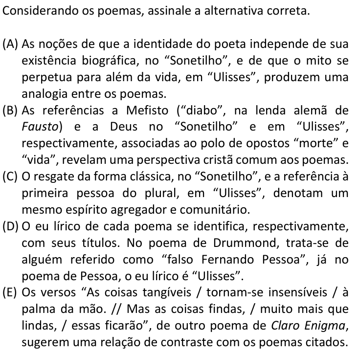 Questão 68 no caderno  da FUVEST 2019