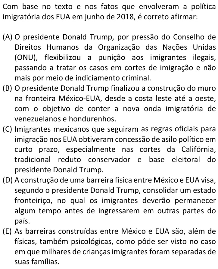 Questão 79 no caderno  da FUVEST 2019