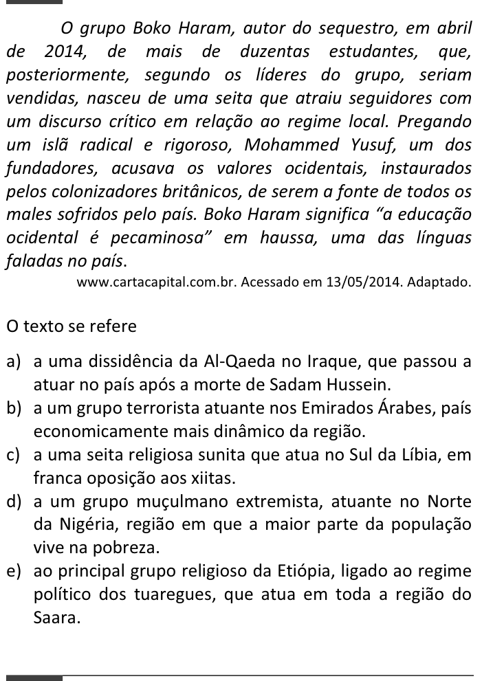 Questão 14 no caderno  da FUVEST 2015