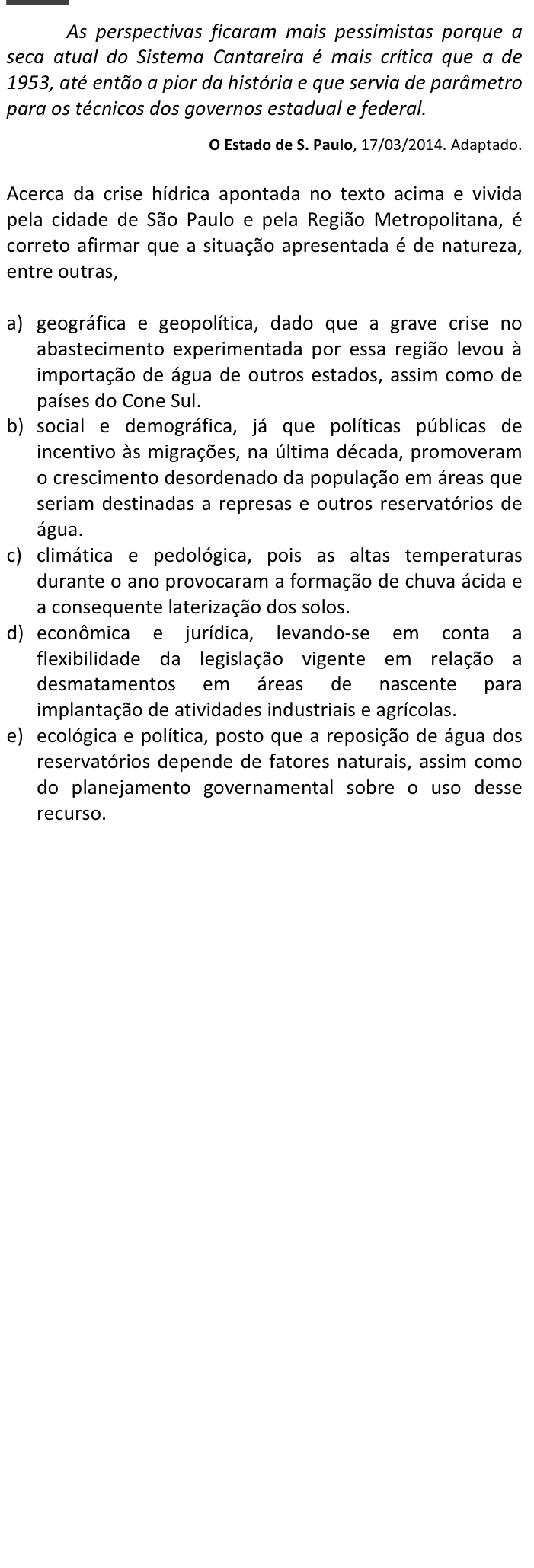 Questão 21 no caderno  da FUVEST 2015