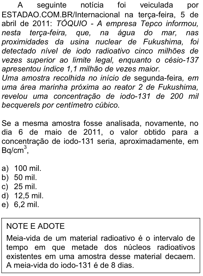 Questão 86 no caderno  da FUVEST 2012