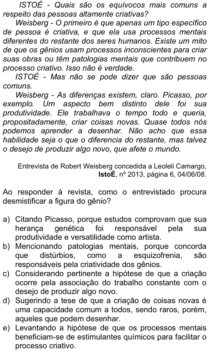 Questão 7 no caderno  da FUVEST 2009