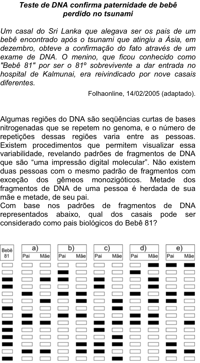 Questão 1 no caderno  da FUVEST 2008