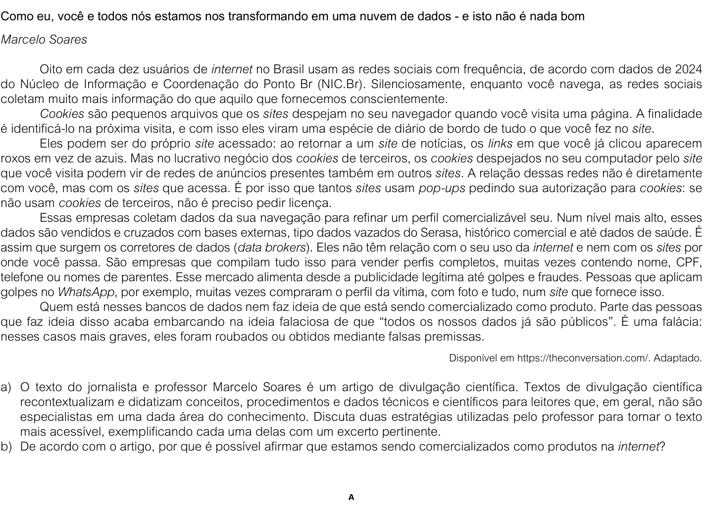 Questão 2 no caderno  da 2ª fase da FUVEST 2026