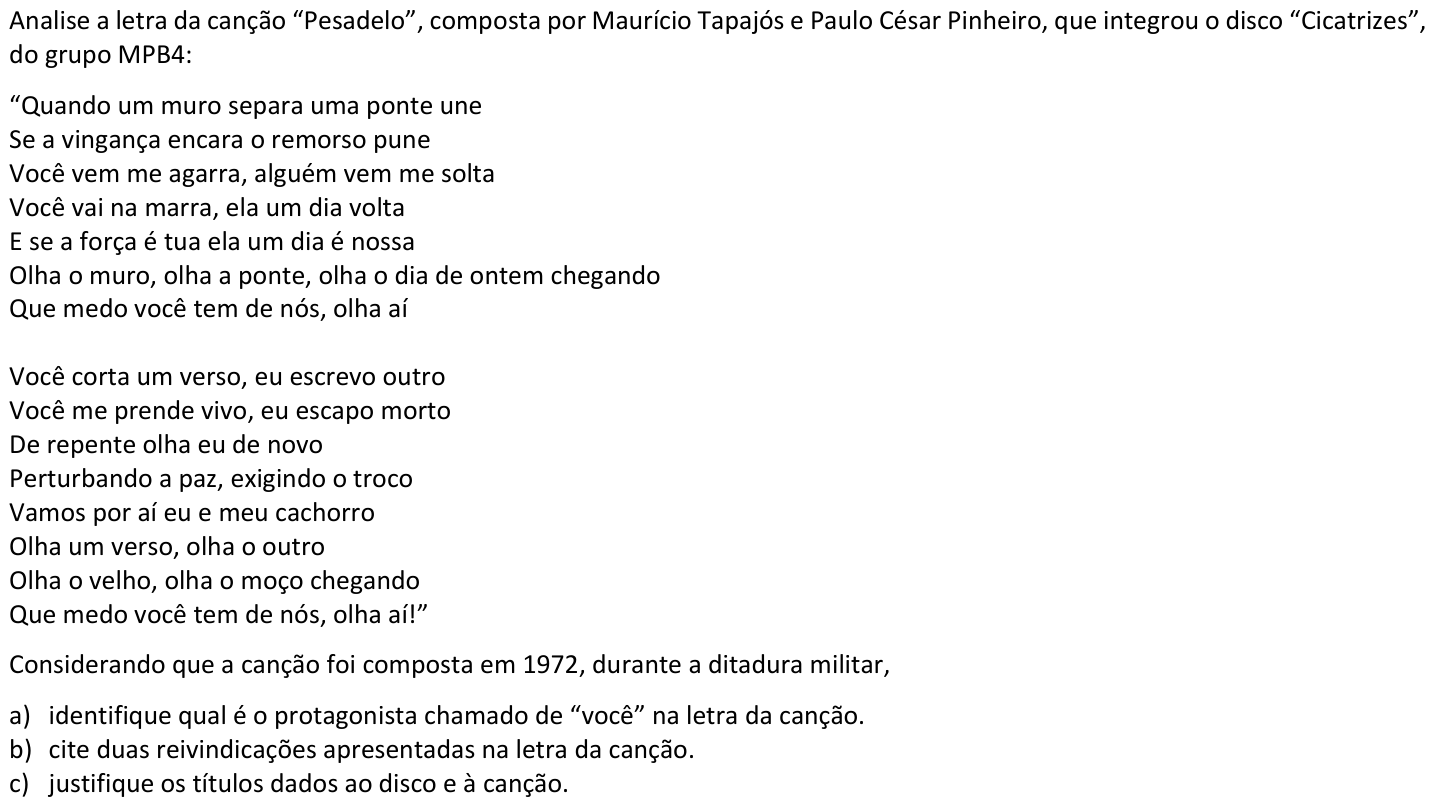 Questão H03 no caderno  da 2ª fase da FUVEST 2025