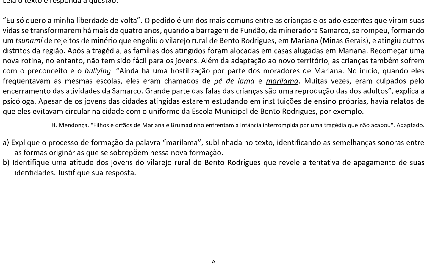 Questão 2 no caderno  da 2ª fase da FUVEST 2021